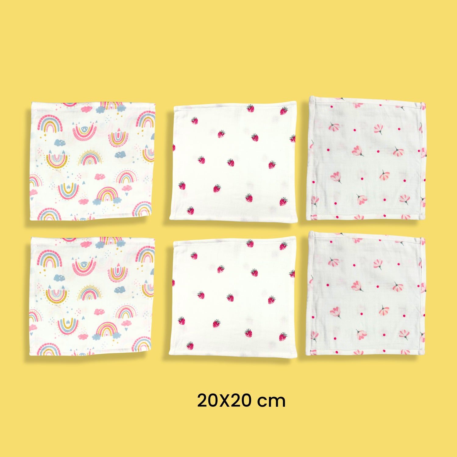 6 Pack Muslin Napkin | Rainbow, Strawberry, Flower