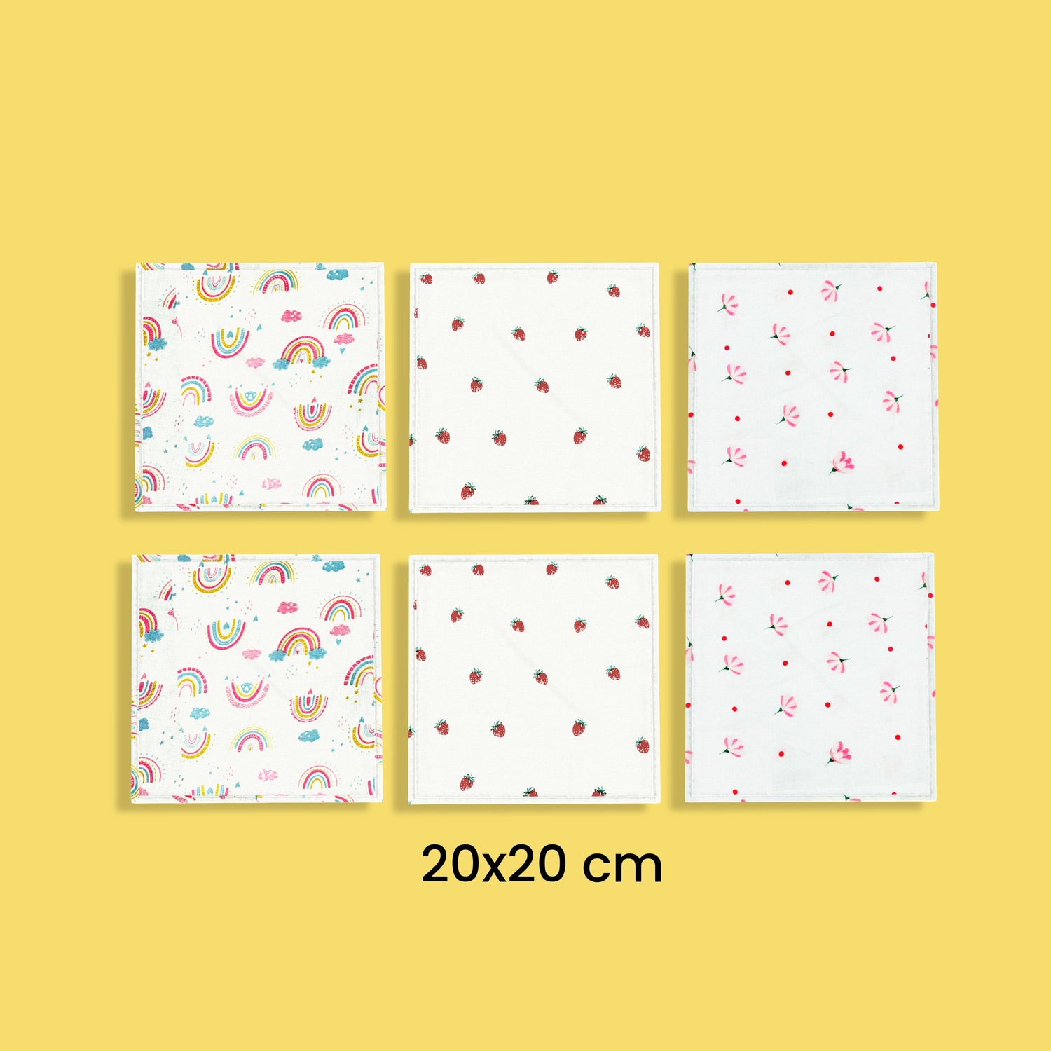 6 Pack Muslin Napkin | Rainbow, Strawberry, Flower