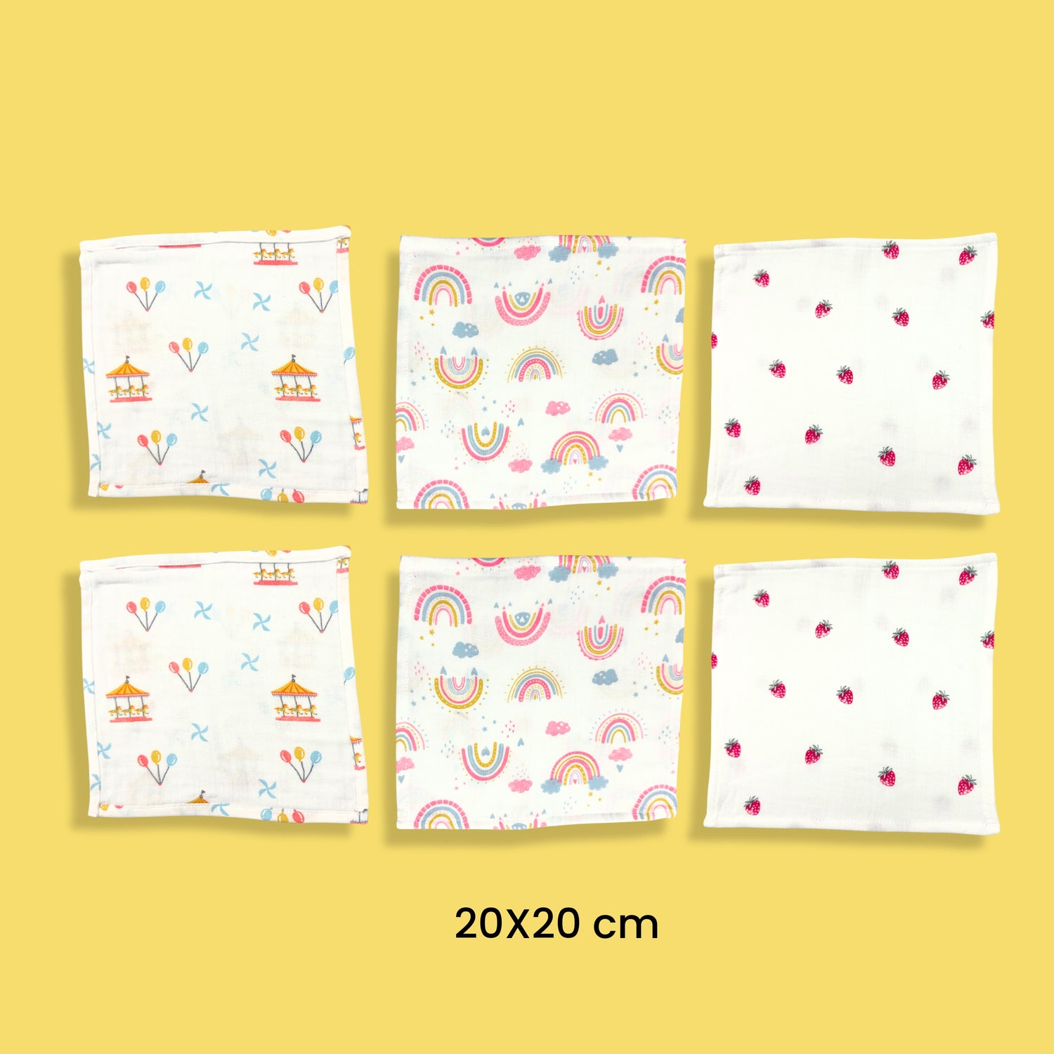 6 Pack Muslin Napkin | Rainbow, Strawberry, Swing