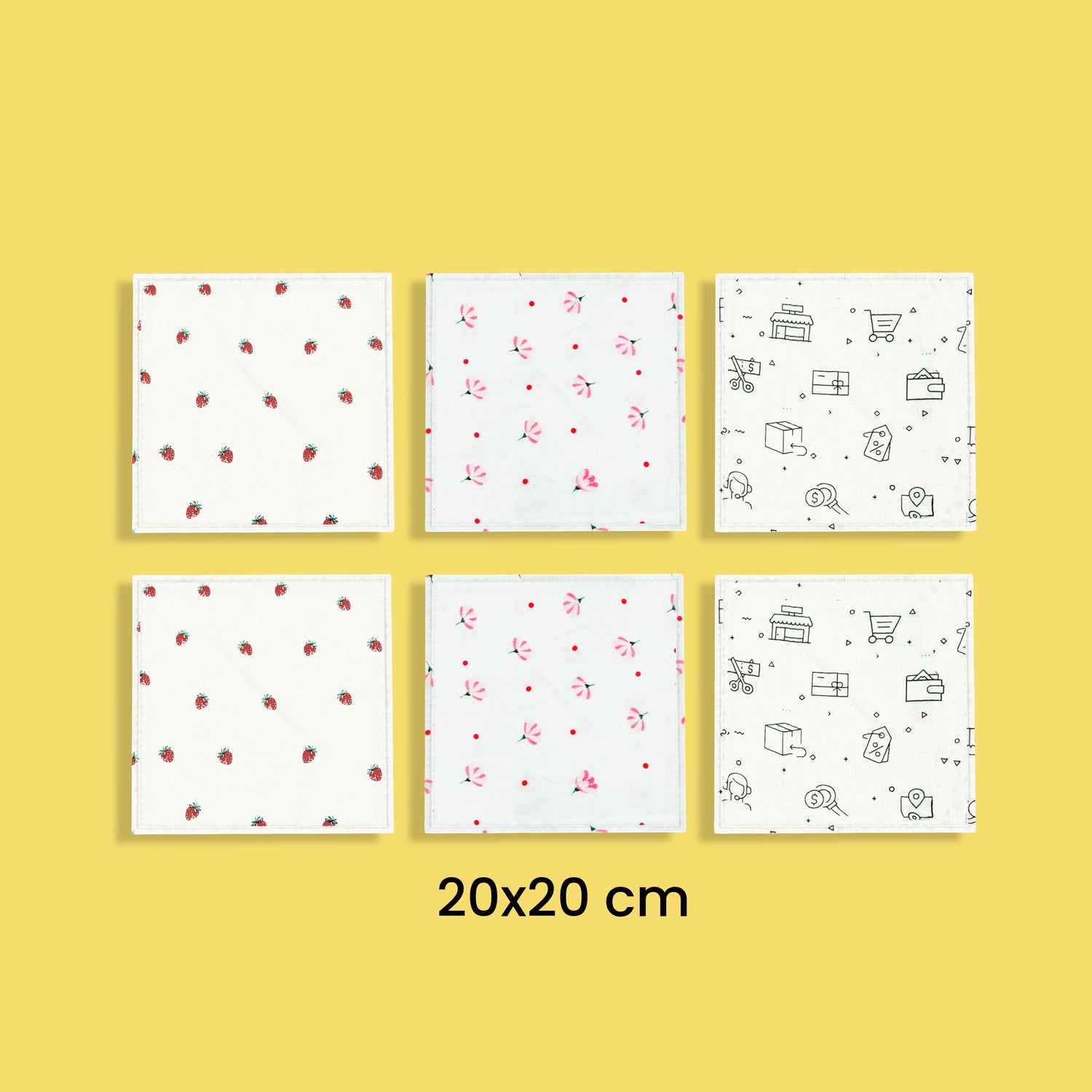 6 Pack Muslin Napkin | Strawberry, Flower, Truck