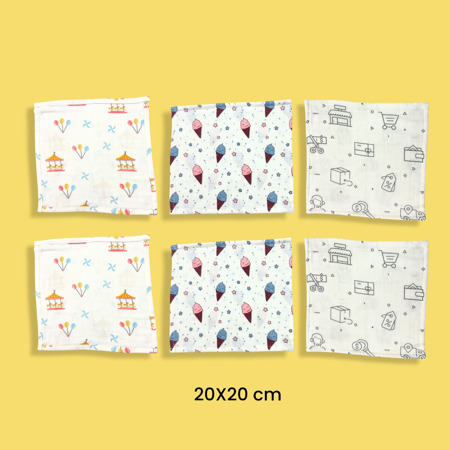 6 Pack Muslin Napkin | Swing, Icecream, Truck