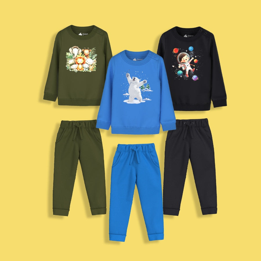 3 Pack Sweatshirt & Joggers | Space Kid , Snowy Joy, Wild