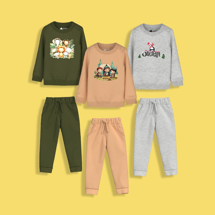 3 Pack Sweatshirt & Joggers | Snow Penguin, Camp, Wild Pals