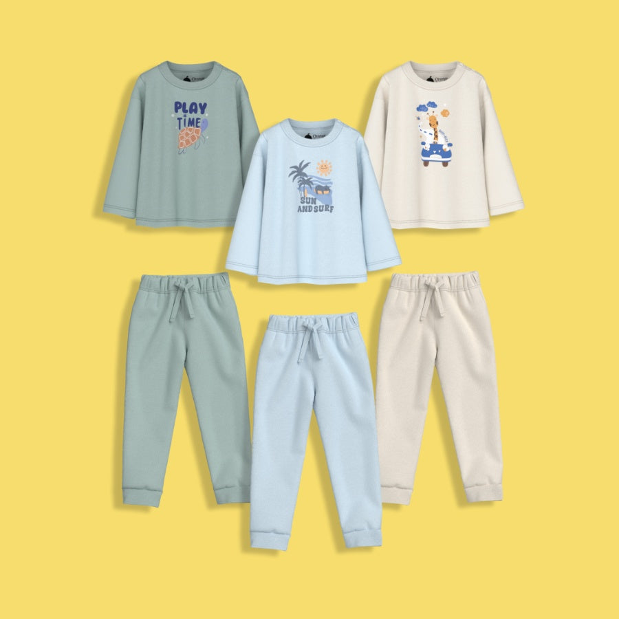 3 Pack Full Sleeves Unisex Co-ord Set | Giraffe Beep, Play, Sun