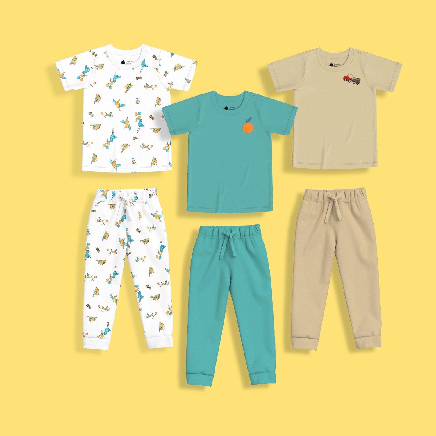 3 Pack Half Sleeves Unisex Co-ord Set | Bird, Aqua Orange & Truck