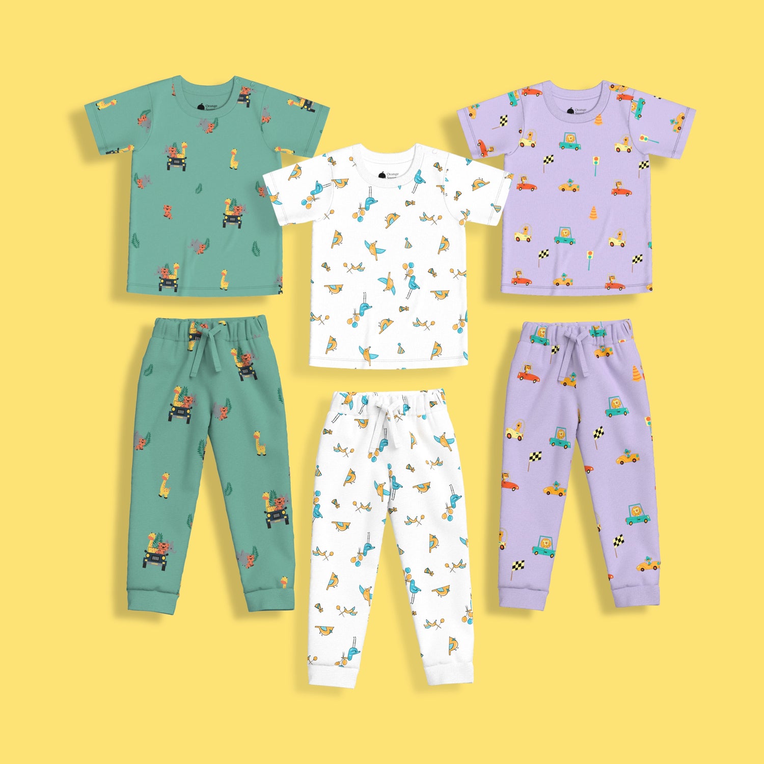 3 Pack Half Sleeves Unisex Co-ord Set | Jungle, Bird & Cars