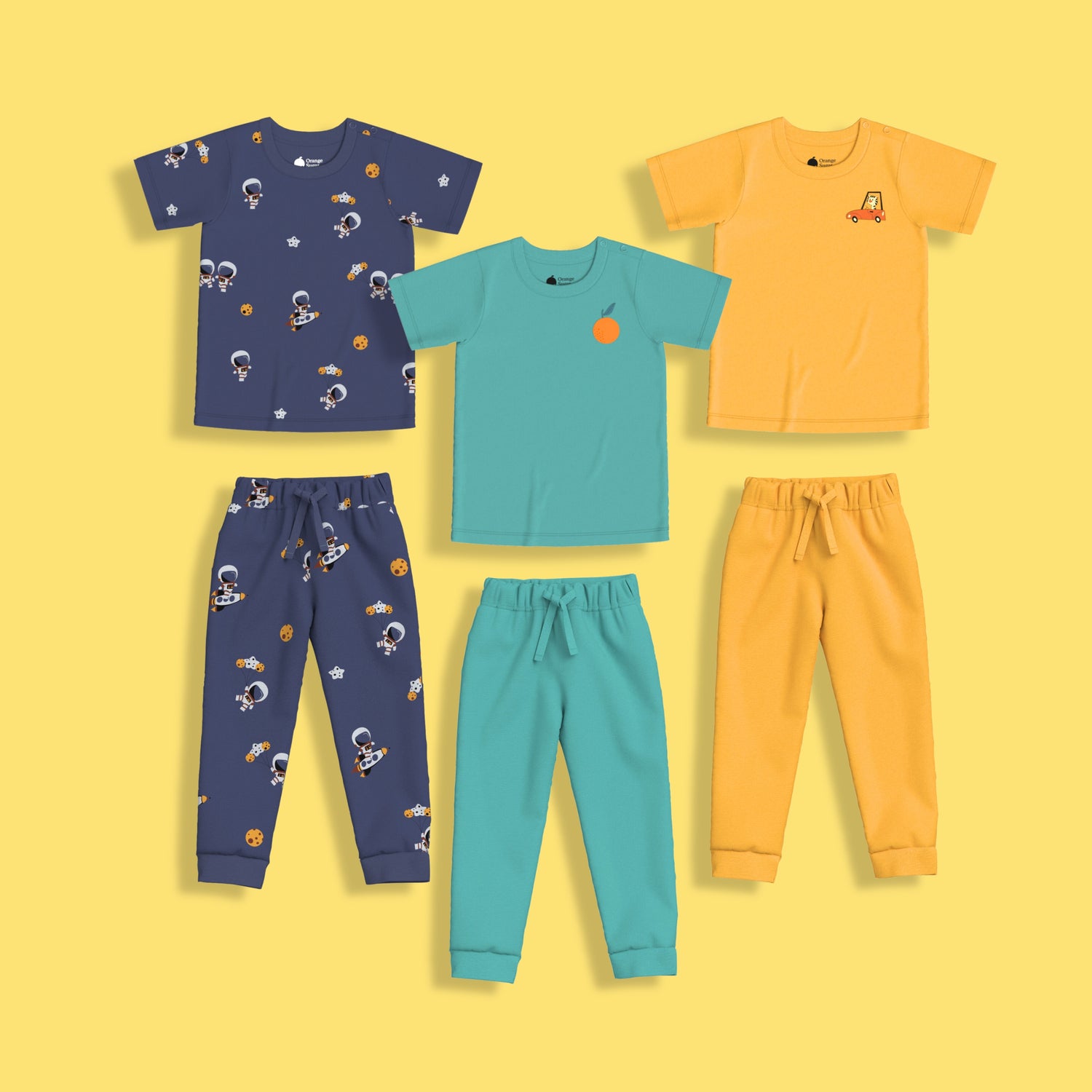 3 Pack Half Sleeves Unisex Co-ord Set | Aqua Orange, Tiger & Space