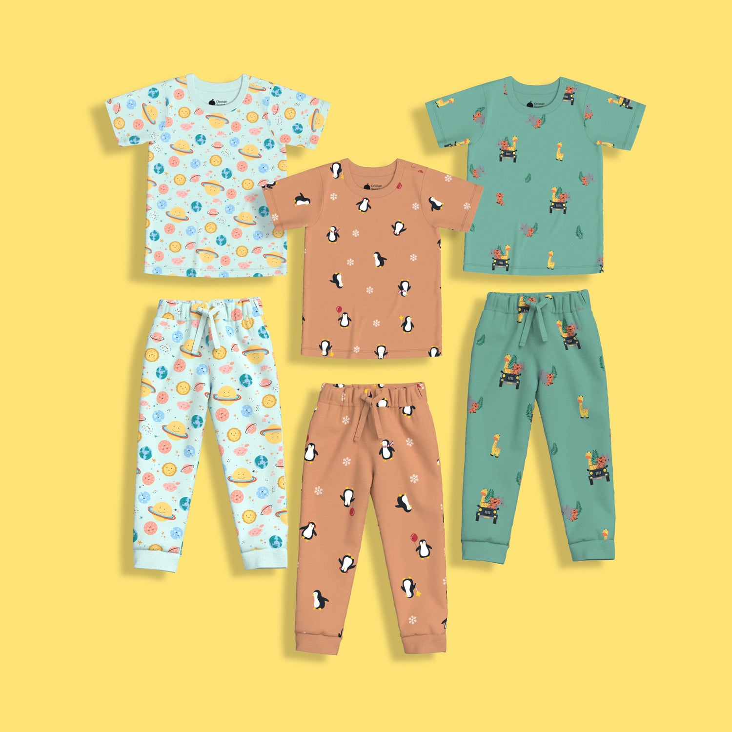 3 Pack Half Sleeves Unisex Co-ord Set | Galaxy, Penguin Chill & Jungle