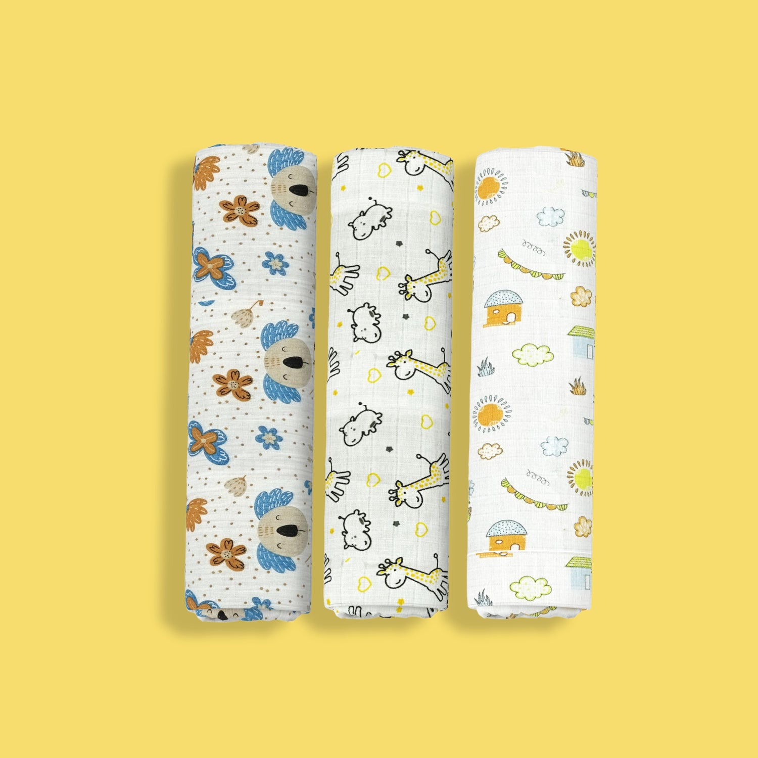 3 Pack Muslin Swaddle | Koala, Giraffe, Street