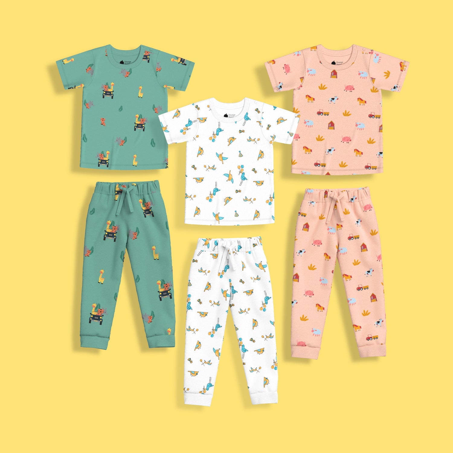 3 Pack Half Sleeves Unisex Co-ord Set | Bird, Jungle & Farm