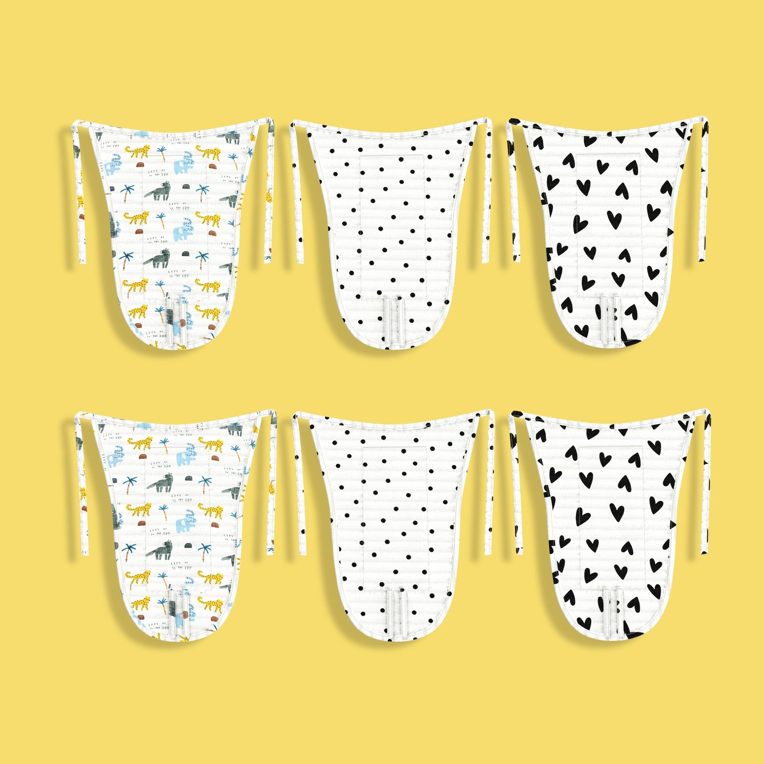 6 Pack Muslin Langot | Zoo, Black Dots, Black Heart