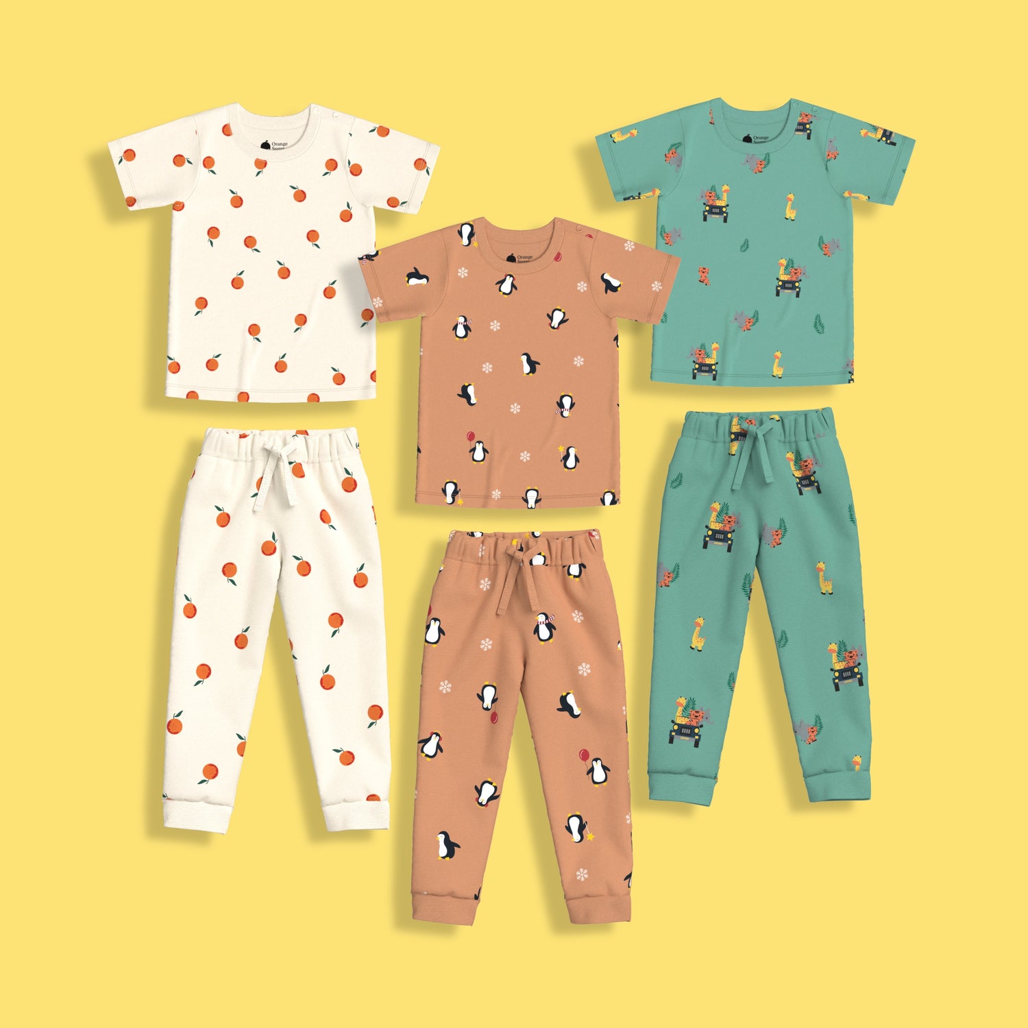 3 Pack Half Sleeves Unisex Co-ord Set | Jungle, Oranges & Penguin Chill