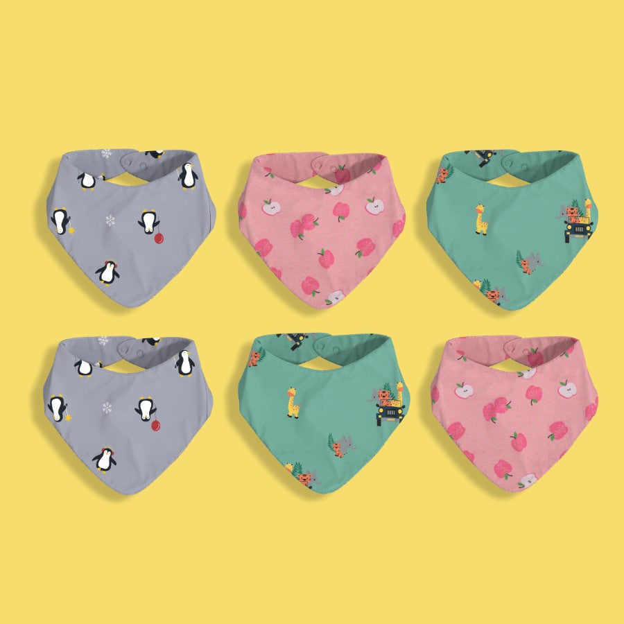 6 Pack Bandana Bib | Penguin, Apple, Jungle