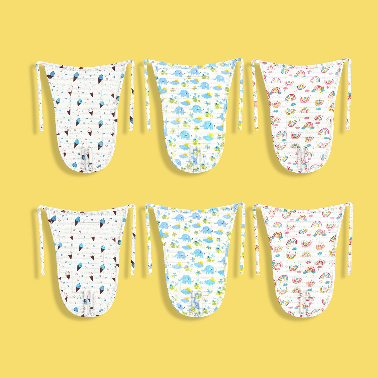 6 Pack Muslin Langot | Icecream, Blue Elephant, Rainbow