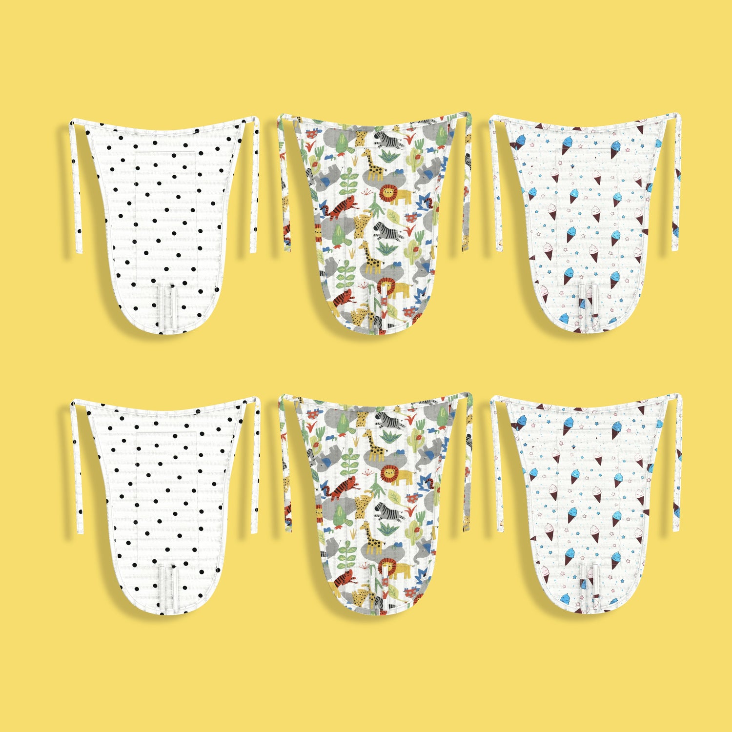 6 Pack Muslin Langot | Black Dots, Jungle, Icecream