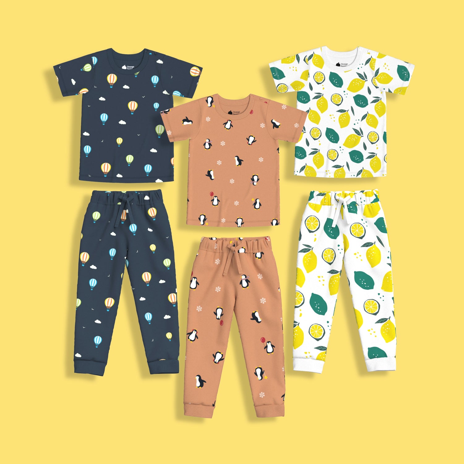 3 Pack Half Sleeves Unisex Co-ord Set | Hot Air, Penguin Chill & Lemon