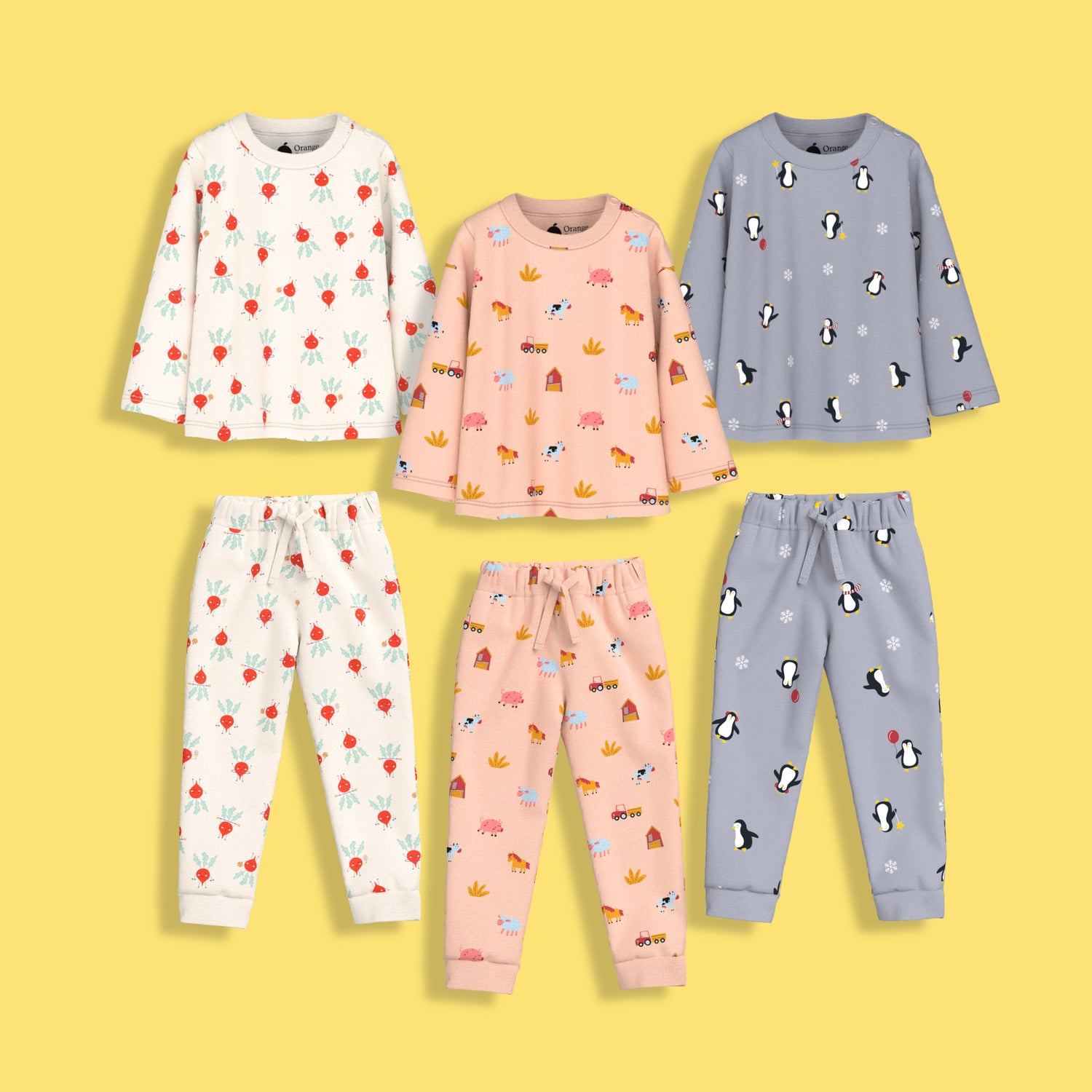 3 Pack Full Sleeves Unisex Co-ord Set | Farm, Penguin & Beetroot