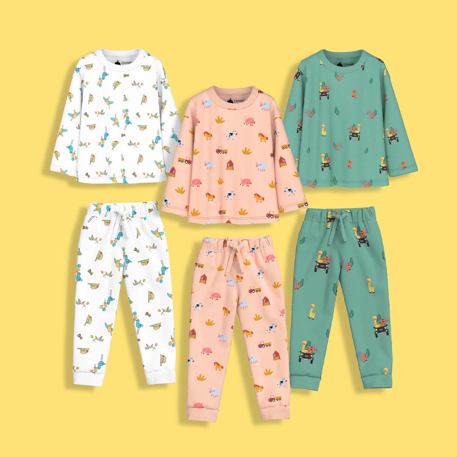 3 Pack Full Sleeves Unisex Co-ord Set | Bird, Jungle & Farm