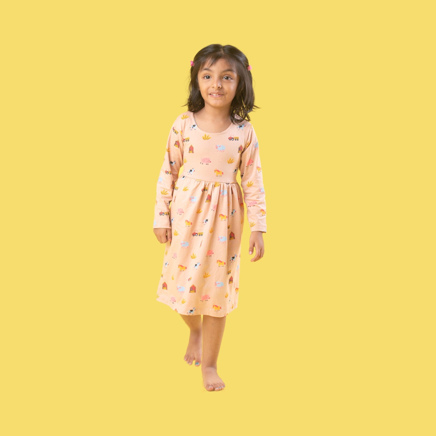 Long Sleeves Printed Dress | Farm Animals