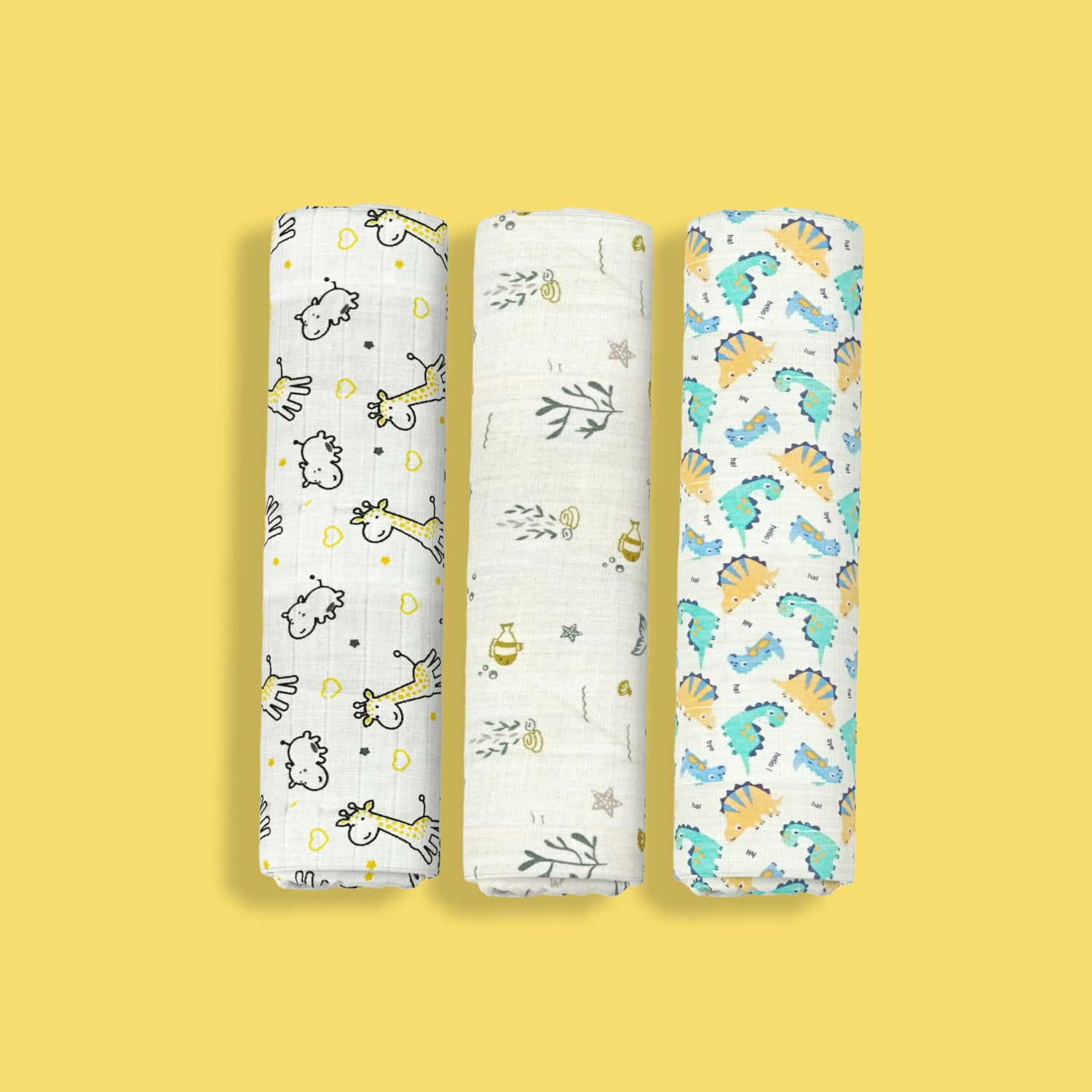 3 Pack Muslin Swaddle | Giraffe, Ocean, Dinosaur