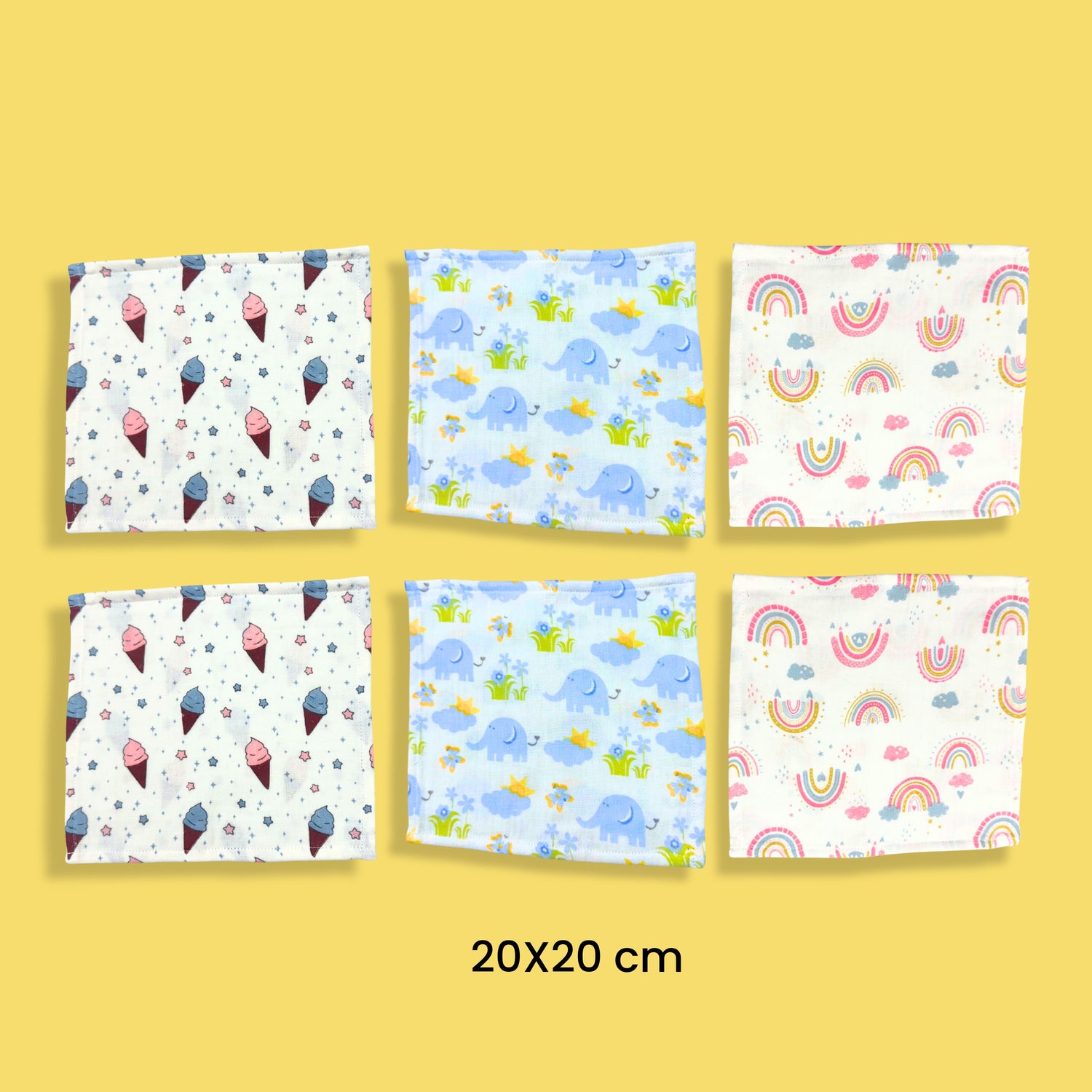 6 Pack Muslin Napkin | Icecream, Elephant, Rainbow