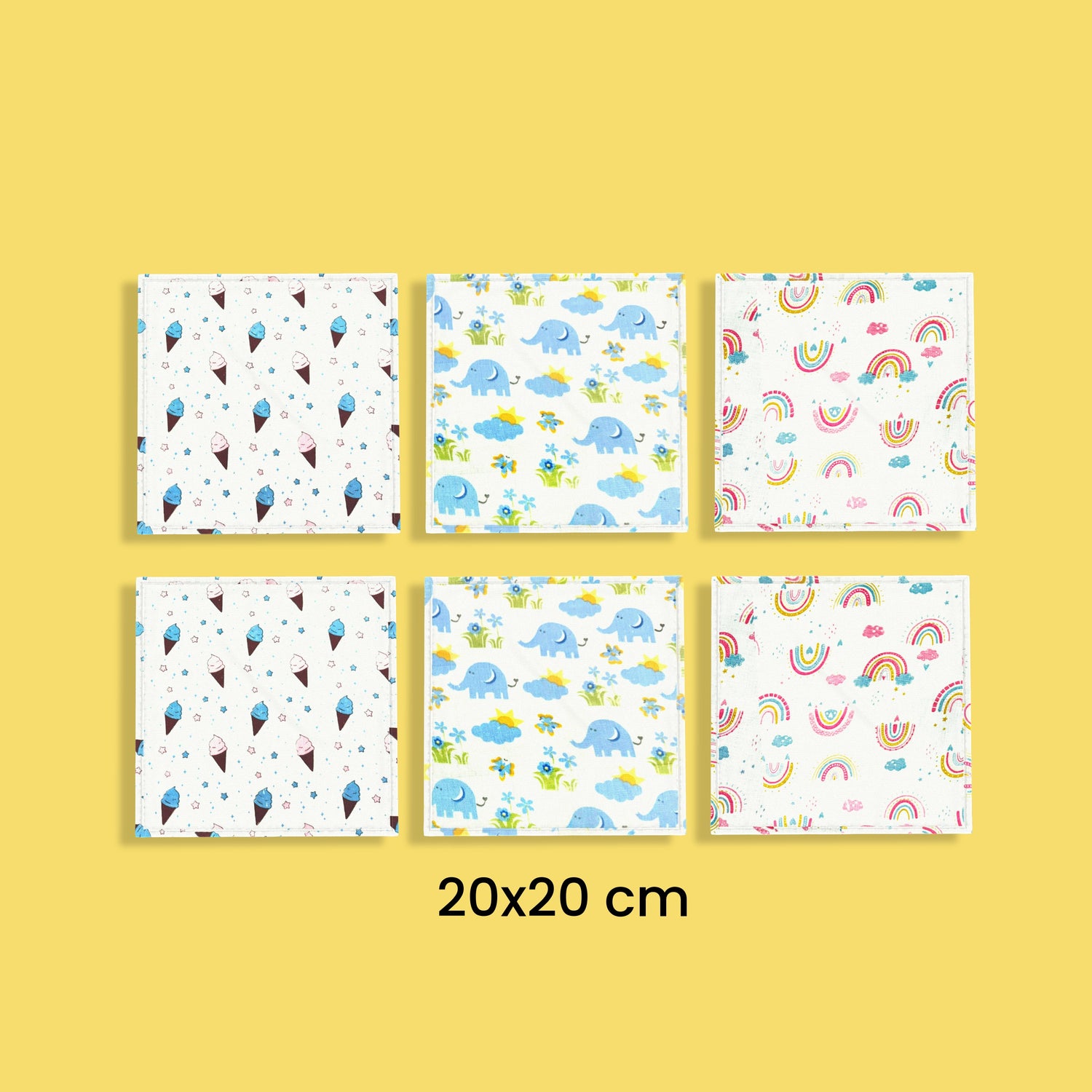 6 Pack Muslin Napkin | Icecream, Elephant, Rainbow