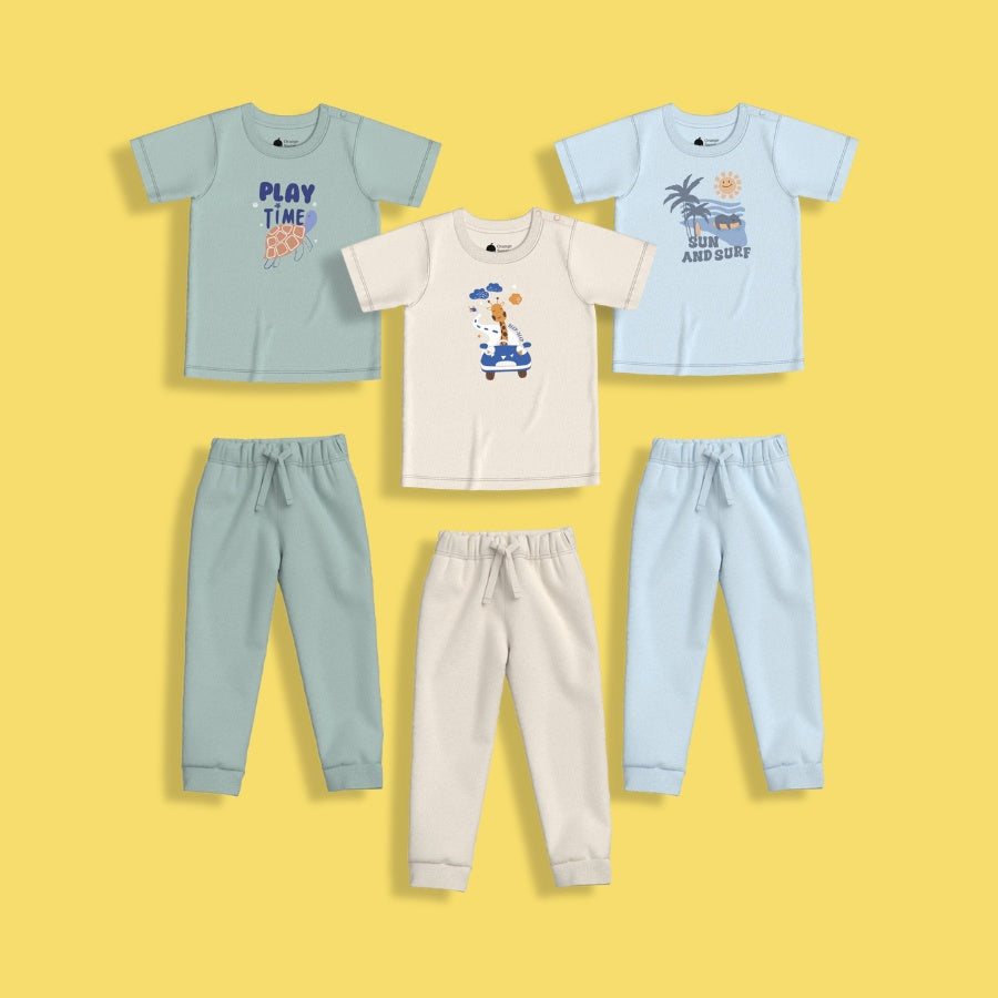 3 Pack Half Sleeves Unisex Co-ord Set | Giraffe Beep, Play, Sun