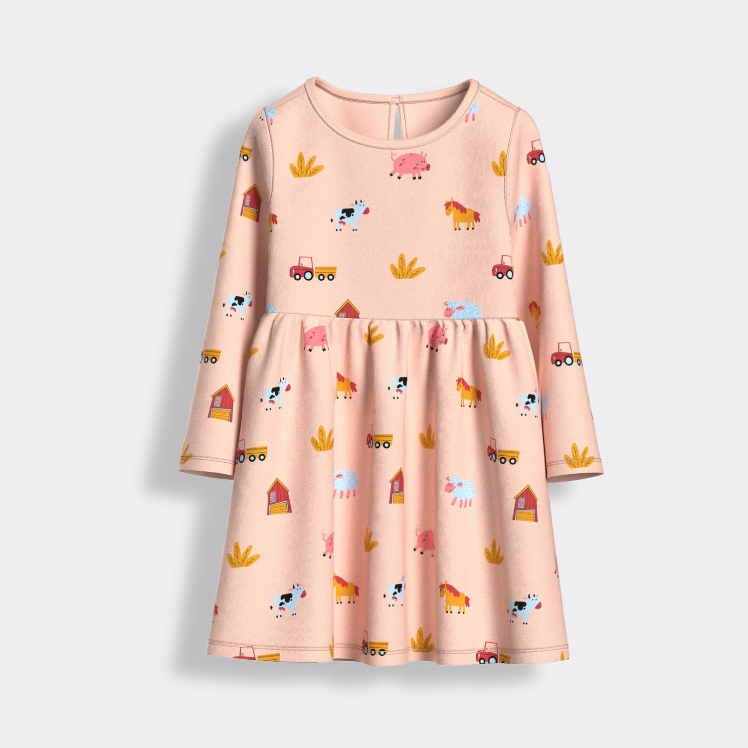 Long Sleeves Printed Dress | Farm Animals